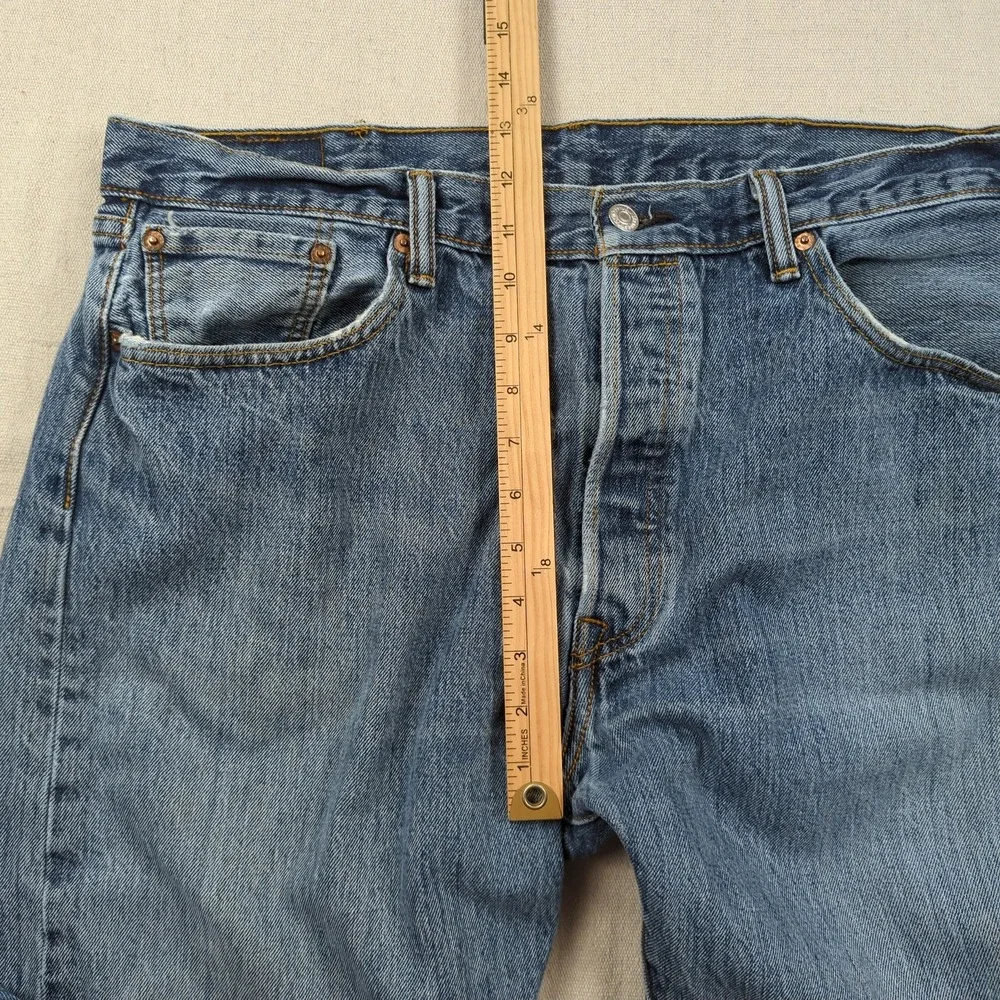 Levis Jeans Mens 38x34 Blue 501 Button Fly Classic American Distressed